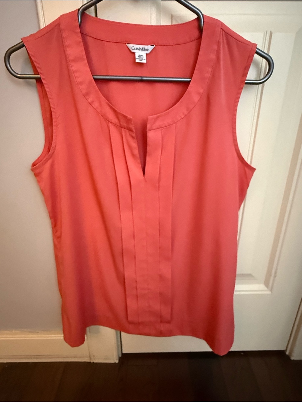 Calvin Klein Coral Sleeveless Pleat-Front Camisole